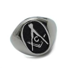 Серебряное и черное кольцо-масонство в студенческом стиле из нержавеющей стали мужские масонские кольца 2024 - купить недорого