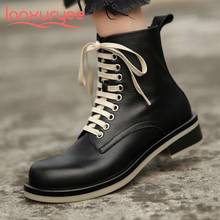 Lanxuryee 2020 new arrival natural leather round toe med heel motorcycle boots handsome young lady streetwear ankle boots L18 2024 - buy cheap