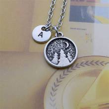 Fashion A-Z Letter Initial Necklace Night Moon Forest Mountain Pine Tree Pendant Outdoor Travel Jewelry 2024 - buy cheap