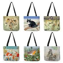 Индивидуальные женские сумочки, повседневная сумка для покупок с принтом кошки в снегу, большая многоразовая сумка для покупок B13159 2024 - купить недорого
