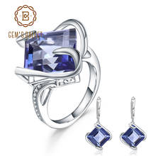 Gem's ballet 925 prata esterlina geométrica jóias de pedra preciosa natural iolite azul mystic anel de quartzo brincos conjunto de jóias femininas 2024 - compre barato