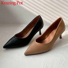 Krazing Pot genuine leather classic basic simple style slip on office lady daily wear stiletto high heels pointed toe pumps L18 2024 - buy cheap