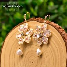 GLSEEVO-pendientes de flores con perlas de agua dulce para mujer, regalo de cumpleaños, joyería fina de compromiso, GE0819 2024 - compra barato