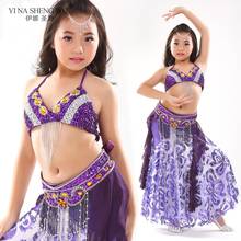 Traje de danza del vientre para niñas 3 uds. Conjunto de falda con sujetador y cinturón trajes de actuación para niños 8 colores ropa Oriental de danza del vientre 3 uds 2024 - compra barato