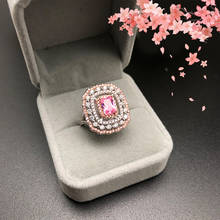 Tribunal retro cor ouro retangular rosa diamante anel rosa cristal micro incrustado luxo feminino acessórios de banquete anéis para mulher 2024 - compre barato