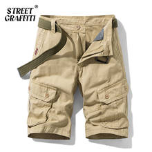 GRAFFITI Summer Men Cargo Shorts Cotton Relaxed Fit Solid Men's Short 2021 New Spring Casual Pants Clothing Social Cargo Short 2024 - buy cheap