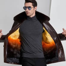 Chaquetas de piel sintética con cuello de zorro para hombre, abrigo interior de piel de conejo, chaqueta de cuero PU para invierno 2024 - compra barato