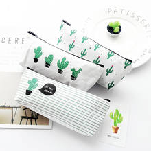 Green Cactus Pen Pencil Bag Case Canvas Material Potting Plants Storage Organizer for Stationery Office School Student A6317 2024 - buy cheap