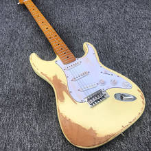 Guitarra Eléctrica personalizada de alta gama, 6 cuerdas, tallada a mano, retro, amarilla, entrega gratuita 2023 - compra barato