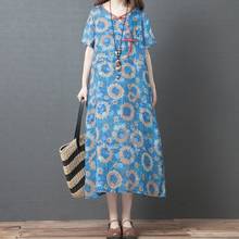 Vestido holgado informal de verano para mujer, ropa larga de manga corta con estampado Floral, Estilo Vintage, S3862, 2021 2024 - compra barato