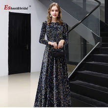 Long Sleeves Evening Dress for Women 2021 New Elegant A-Line O Neck Sequin Plus Size Formal Party Gowns 2024 - buy cheap