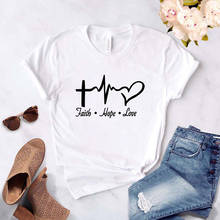 Female T-shirt O-neck Short Sleeve Tshirt Faith Hope Love Electrocardiogram Printed Summer T-shirt Women 2024 - buy cheap