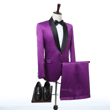 Ternos masculinos de casamento roxo, preto, lapela, um botão, slim fit, smoking para casamento, 2 peças, jaqueta + calça, estilo foviva 2024 - compre barato