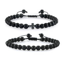 Men's Natural Lava Rock Stone Bracelets Charm Tiger Eye Onyx Hematite Cross Beads Handmade Women Prayer Balance Bracelet Bangle 2024 - buy cheap