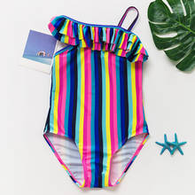 5-14 Years Girls Swimsuit One Piece New 2019 Kids Swimwear Colorful Strips Children's Swimwear Kids Beach Wear-ST188 2024 - buy cheap