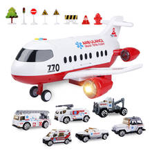 Modelo de simulación de avión con luz inercial deslizante e ingeniería de música, Serie de camión de policía, Avión de almacenamiento grande, juguete para niños, regalo 2024 - compra barato