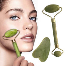 Rolo de massagem facial, duas cabeças, pedra de jade, face, mãos, corpo, relaxamento, emagrecimento, beleza, saúde, ferramenta de cuidados da pele 2024 - compre barato