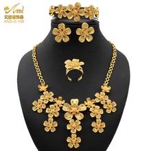 ANIID Jewelery Set Necklace Gold Luxury Bridal Earring For Women Wedding Fashionable Pakistani Rings Saudi Gift Flower Bracelet 2024 - buy cheap