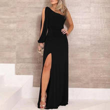 Vestido largo de fiesta para mujer, prenda de manga larga con un hombro al descubierto, Sexy, ceñido, elegante, negro 2024 - compra barato