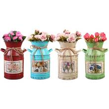 Vaso de flores vintage, jarro chique para leite, decoração de casamento, pote de flores para decoração de casa, buquê de rosas, lata de armazenamento 2024 - compre barato