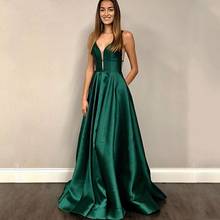Noble Satin Prom Dresses Sleeveless Green Plunging V Neckline A-line Wedding Brithday Formal Party Evening Gowns Robe 2022 New 2024 - buy cheap