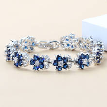 Silver Color Excellent Flower Blue Zircon Bracelet Health Fashion  Jewelry For Women Free Jewelry Box SL41 2024 - купить недорого