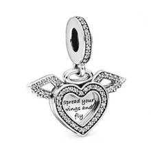 Charm de alas de plata esterlina 100% 925, accesorio con forma de corazón, compatible con Pulsera Original, joyería artesanal 2024 - compra barato