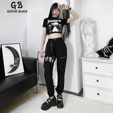 Gothblack Fashion Loose Hollow Out Solid Pants Women High Waist Splice Zipper Cargo Pants 2021 New Casual Streetwear Trousers 2024 - buy cheap