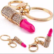 Fashion Design 1Pc Crystal Rhinestone Lipstick Keyring  Charm Pendant Bag Purse Car Key Chain Gift Car Accessories 2024 - buy cheap