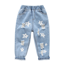 Pantalones vaqueros con estampado de estrellas para niña, ropa de estilo informal con agujeros, primavera y otoño 2024 - compra barato