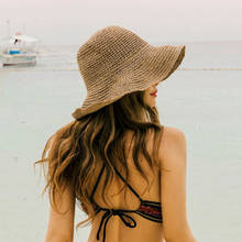 Sombrero de paja flexible para mujer, sombrero de paja con lazo plegable para playa y sol, con flores, gran oferta, Verano 2024 - compra barato