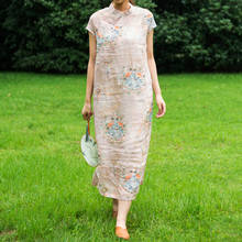 Trajnatureza vestido feminino de estampa rami, vestido com botões de suporte, estilo chinês, cheongsam, 2021, roupas femininas de verão 2024 - compre barato