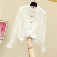 Lace Fleece Women White Shirts Autumn New Thicken Warm Button Slim Office Lady Elegant Outwear Tops 2024 - buy cheap