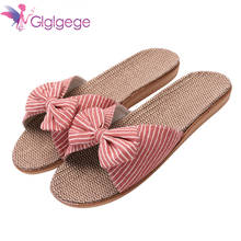 2019 Women Flax Slippers Summer Gl Casual Slides Beach Shoes Ladies Indoor Shoes Home Linen Slippers Floral Bow-knot Flip Flops 2024 - buy cheap