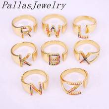 10Pcs New Trendy Gold Filled Rainbow /Clear Zircon Pave Intitial Letter Elegant Ring Wedding parry Rings Open Adjusable Jewelry 2024 - buy cheap