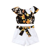 Conjunto de roupas casuais para meninas 1-5 anos, 2 peças, roupas infantis com laço floral, short e calças 2024 - compre barato