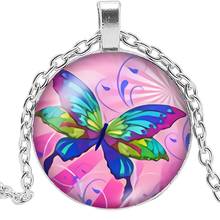 2019 New Handmade Colorful Charm Flower Butterfly Pendant 3 Color Glass Cabochon Necklace Fashion Jewelry Sweater Chain 2024 - buy cheap