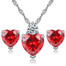 Charm Female White Red Purple Crystal Jewelry Set Silver Color Stud Earrings For Women Cute Heart Zircon Wedding Chain Necklace 2024 - buy cheap