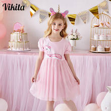 Платье для девочек VIKITA, Детская летняя одежда с единорогом, розовые платья для девочек, Enfant Licorne Vestidos, детское платье принцессы с коротким рукавом 2024 - купить недорого