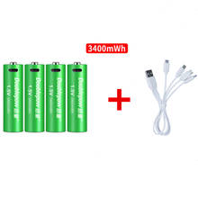 4 3400mWh pçs/lote Novo AA 1.5V bateria recarregável bateria de lítio recarregável USB com cabo Micro USB para carregamento rápido 2024 - compre barato