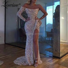 Hot Sexy Silver Glitter High Split Side Prom Dresses Mermaid One Shoulder African Women Party Gown 2020 New Custom Evening Dress 2024 - buy cheap
