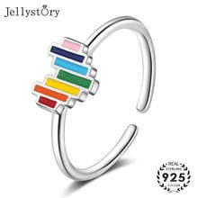 Jellystory 925 Sterling Silver Ring with heart shaped rainbow  adjustable Rings Jewellery for Women Wedding promise Party gifts 2024 - buy cheap