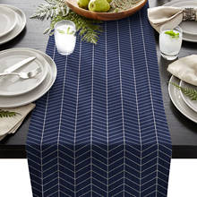 Camino de mesa geométrico con flecha azul marino, decoración de mesa de comedor de tela para boda, fiesta, oficina en casa 2024 - compra barato