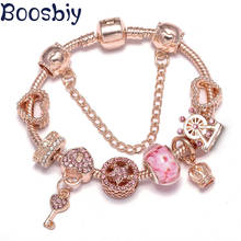 Boosbiy marca de moda jóias diy amor chave charme pulseiras rosa ouro cor corrente caber contas cristal pulseira para mulher pulsera 2024 - compre barato