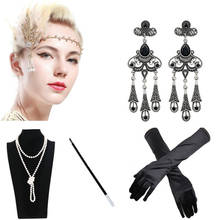 Diadema de gran gatsby para mujer, collar de perlas, guantes largos, medias, soporte para cigarrillos, disfraz de Flapper para fiesta de Gatsby, 15, 1920, 5 uds. 2024 - compra barato