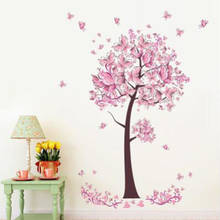 Popular flor da árvore borboletas florais adesivos de parede decalques sala estar quarto tv sofá fundo decoração da parede decalques mural 2024 - compre barato