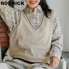 ROENICK Sweaters Vests Women Patchwork Knitted V-Neck Sweater Vest Womens Trendy Sweet Sleeveless Waistcoats Korean Style 2024 - buy cheap