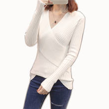 Autumn And Winter Sweaters tops Loose Slim Sweater pullover 2019 Casual solid Fashion White Long Sleeve V-neck Women Jumpers 2024 - buy cheap