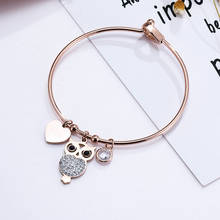 Pulsera de acero inoxidable con forma de búho y corazón para mujer, brazalete de oro rosa plateado con diseño de búho, joyería con abalorios, venta al por mayor, 2020 2024 - compra barato