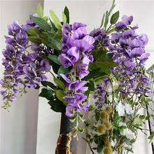 NEW Wisteria flower vine branch for wedding party decor, silk artificial flowers with leaves wall hanging violet flores 2024 - buy cheap